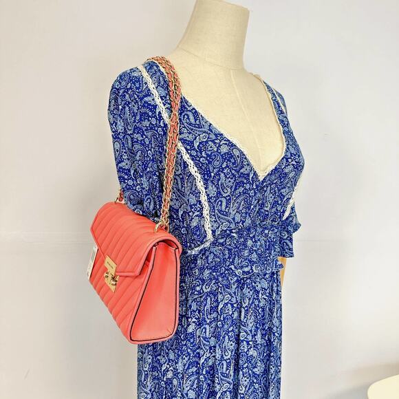 Michael Kors 35T0GX0L2U Meidum Flap Vegan Leather Shoulder Bag In GRAPEFRUIT - Picture 8 of 8